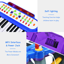 Load image into Gallery viewer, Gymax 37 Key Electronic Keyboard Kids Toy Piano MP3 Input w/ Microphone & Stool Blue