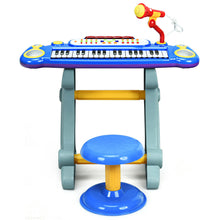 Load image into Gallery viewer, Gymax 37 Key Electronic Keyboard Kids Toy Piano MP3 Input w/ Microphone & Stool Blue