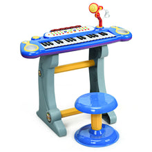 Load image into Gallery viewer, Gymax 37 Key Electronic Keyboard Kids Toy Piano MP3 Input w/ Microphone & Stool Blue