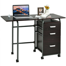 Load image into Gallery viewer, Gymax Folding Computer Laptop Desk Wheeled Home Office Furniture w/3 Drawers Brown