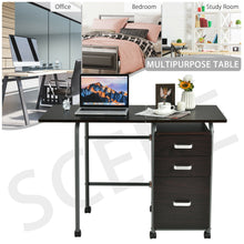 Load image into Gallery viewer, Gymax Folding Computer Laptop Desk Wheeled Home Office Furniture w/3 Drawers Brown