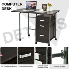 Load image into Gallery viewer, Gymax Folding Computer Laptop Desk Wheeled Home Office Furniture w/3 Drawers Brown