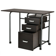 Load image into Gallery viewer, Gymax Folding Computer Laptop Desk Wheeled Home Office Furniture w/3 Drawers Brown