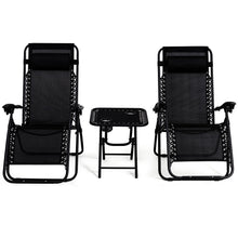 Load image into Gallery viewer, Gymax 3PC Zero Gravity Reclining Lounge Chairs Table Pillows Folding Portable Black