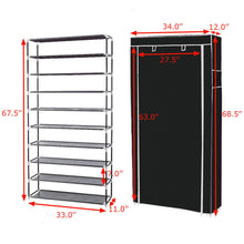 Load image into Gallery viewer, Gymax 10 Tier Shoe Tower Rack With Fabric Cover Storage Organizer Black