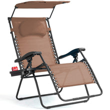 Load image into Gallery viewer, Gymax Folding Recliner Zero Gravity Lounge Chair W/ Shade Canopy Cup Holder Brown
