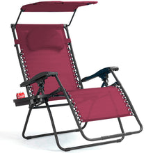 Load image into Gallery viewer, Gymax Folding Recliner Zero Gravity Lounge Chair W/ Shade Canopy Cup Holder Wine