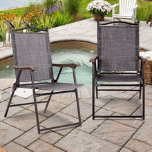 Load image into Gallery viewer, Gymax Set of 2 Folding Patio Furniture Sling Back Chairs Outdoors Gray