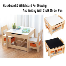 Load image into Gallery viewer, Gymax Children Kids Table Chairs Set With Storage Boxes Blackboard Whiteboard Drawing