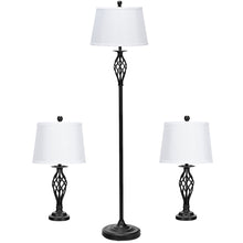 Load image into Gallery viewer, Gymax 3-Piece Lamp Set 2 Table Lamps 1 Floor Lamp Fabric Shades Living Room Bedroom
