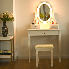 Load image into Gallery viewer, Gymax 3 Drawers Bedroom Vanity Makeup Dressing Table Stool Set Lighted Mirror W/10 LED Bulbs