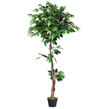 Load image into Gallery viewer, Gymax Artificial Ficus Silk Tree Wood Trunks Green 5.5 Feet Holiday Decor