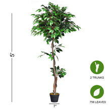 Load image into Gallery viewer, Gymax Artificial Ficus Silk Tree Wood Trunks Green 5.5 Feet Holiday Decor