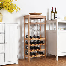 Load image into Gallery viewer, Gymax Bamboo Wine Rack Countertop Bottle Storage Free Standing w/ Glass Hanger & Shelf