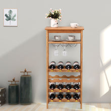 Load image into Gallery viewer, Gymax Bamboo Wine Rack Countertop Bottle Storage Free Standing w/ Glass Hanger & Shelf