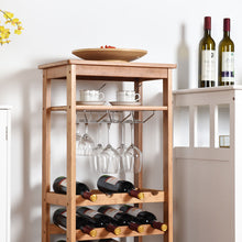 Load image into Gallery viewer, Gymax Bamboo Wine Rack Countertop Bottle Storage Free Standing w/ Glass Hanger & Shelf