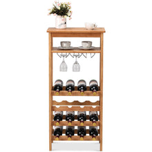 Load image into Gallery viewer, Gymax Bamboo Wine Rack Countertop Bottle Storage Free Standing w/ Glass Hanger & Shelf