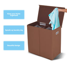 Load image into Gallery viewer, Gymax Double Laundry Hamper Storage Collapsible Basket Organizer Lid Mesh Bags Brown