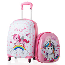 Load image into Gallery viewer, Gymax 2PC Kids Luggage Set 12'' Backpack & 16'' Rolling Suitcase for School Travel ABS