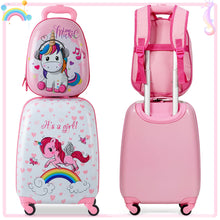 Load image into Gallery viewer, Gymax 2PC Kids Luggage Set 12'' Backpack & 16'' Rolling Suitcase for School Travel ABS