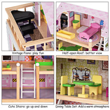 Load image into Gallery viewer, Gymax Kids Wood House Playset Doll Cottage Dollhouse w/ Furniture Children Gift Toy