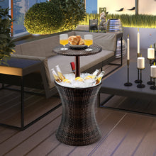 Load image into Gallery viewer, Gymax Rattan Style Outdoor Patio Cooler Table of Iron Frame Ice Bucket Deck Pool Party