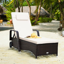 Load image into Gallery viewer, Gymax Cushioned Outdoor Wicker Chaise Lounge Chair w/ Wheel Adjustable Backrest