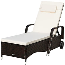 Load image into Gallery viewer, Gymax Cushioned Outdoor Wicker Chaise Lounge Chair w/ Wheel Adjustable Backrest