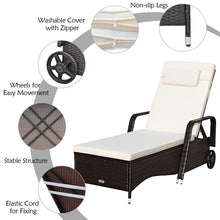 Load image into Gallery viewer, Gymax Cushioned Outdoor Wicker Chaise Lounge Chair w/ Wheel Adjustable Backrest