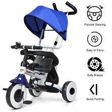 Load image into Gallery viewer, Gymax 4-In-1 Blue Kids Baby Stroller Tricycle Detachable Learning Toy Bike