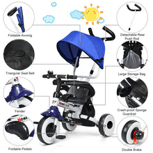 Load image into Gallery viewer, Gymax 4-In-1 Blue Kids Baby Stroller Tricycle Detachable Learning Toy Bike