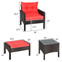 Load image into Gallery viewer, Gymax 5PCS Patio Set Sectional Rattan Wicker Furniture Set w/ Red Cushion