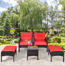 Load image into Gallery viewer, Gymax 5PCS Patio Set Sectional Rattan Wicker Furniture Set w/ Red Cushion