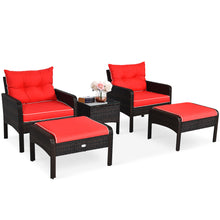 Load image into Gallery viewer, Gymax 5PCS Patio Set Sectional Rattan Wicker Furniture Set w/ Red Cushion