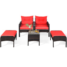 Load image into Gallery viewer, Gymax 5PCS Patio Set Sectional Rattan Wicker Furniture Set w/ Red Cushion