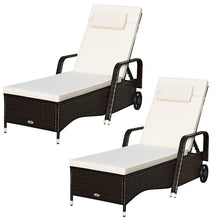 Load image into Gallery viewer, Gymax 2PCS Cushioned Outdoor Wicker Chaise Lounge Chair w/ Wheel Adjustable Backrest