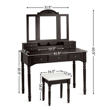 Load image into Gallery viewer, Gymax Vanity Set Makeup Table w/7 Drawers Tri-Folding Mirror Brown