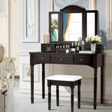 Load image into Gallery viewer, Gymax Vanity Set Makeup Table w/7 Drawers Tri-Folding Mirror Brown