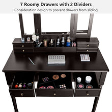 Load image into Gallery viewer, Gymax Vanity Set Makeup Table w/7 Drawers Tri-Folding Mirror Brown