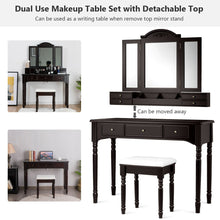 Load image into Gallery viewer, Gymax Vanity Set Makeup Table w/7 Drawers Tri-Folding Mirror Brown