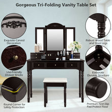 Load image into Gallery viewer, Gymax Vanity Set Makeup Table w/7 Drawers Tri-Folding Mirror Brown