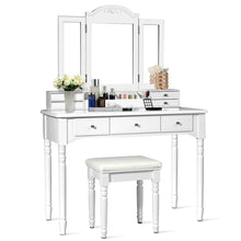 Load image into Gallery viewer, Gymax 7 Drawers Vanity Set Dressing Table w/ Tri-Folding Mirror White