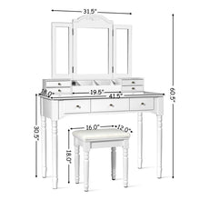 Load image into Gallery viewer, Gymax 7 Drawers Vanity Set Dressing Table w/ Tri-Folding Mirror White