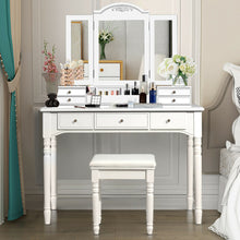 Load image into Gallery viewer, Gymax 7 Drawers Vanity Set Dressing Table w/ Tri-Folding Mirror White
