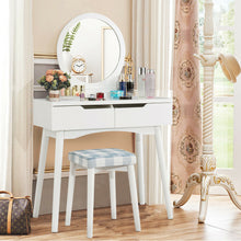 Load image into Gallery viewer, Gymax Bedroom Vanity Set Dressing Table & Cushioned Stool w/Round Mirror