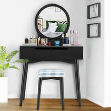 Load image into Gallery viewer, Gymax Bedroom Vanity Set Dressing Table & Cushioned Stool w/Round Mirror