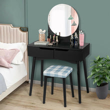 Load image into Gallery viewer, Gymax Vanity Table Set W/Round Mirror Cushioned Stool Makeup Dressing Table