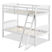 Load image into Gallery viewer, Gymax Wood Hardwood Twin Bunk Beds Convertible into 2 Individual Kid Bed Ladder White