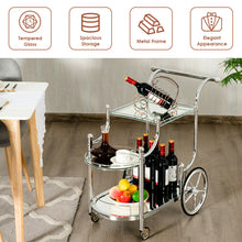 Load image into Gallery viewer, Gymax Serving Cart Kitchen Bar Wine Tea Cart Glass Shelves & Metal Frame with Wheels