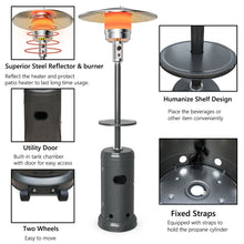 Load image into Gallery viewer, Gymax Outdoor Patio Heater Propane Standing LP Gas Steel W/Table & Wheels Grey